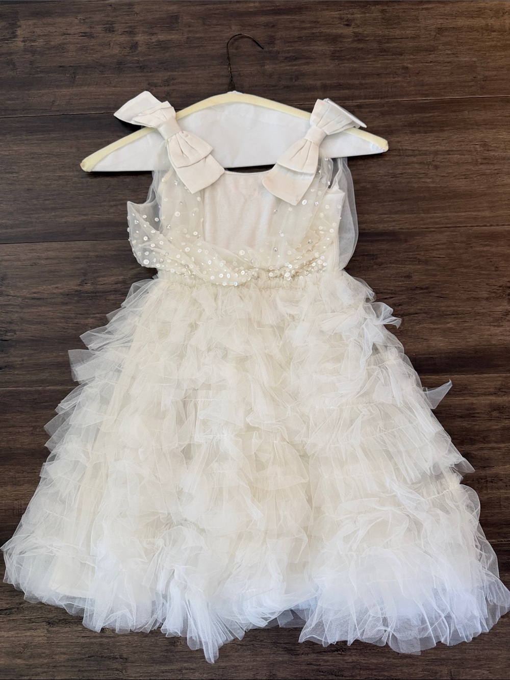 Tutu Du Monde Ivory Tulle Ruffle Dress with Bow Straps